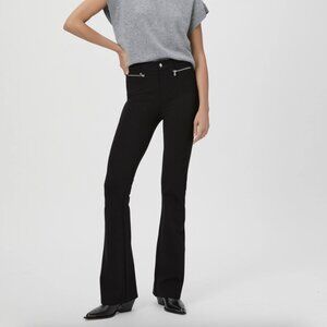 PAIGE HATTENA Soft Black Ponte Stretch Flare Leg Trouser Pants Front Zips 2 NWOT